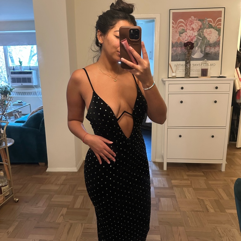 ASOS Black Backless Dress with Silver Dots